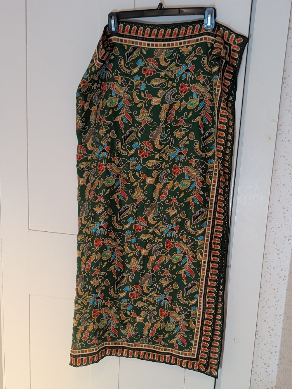 Silk Scarf Green Square 42"x42" Floral Print Classic Tribal Upscale Australian